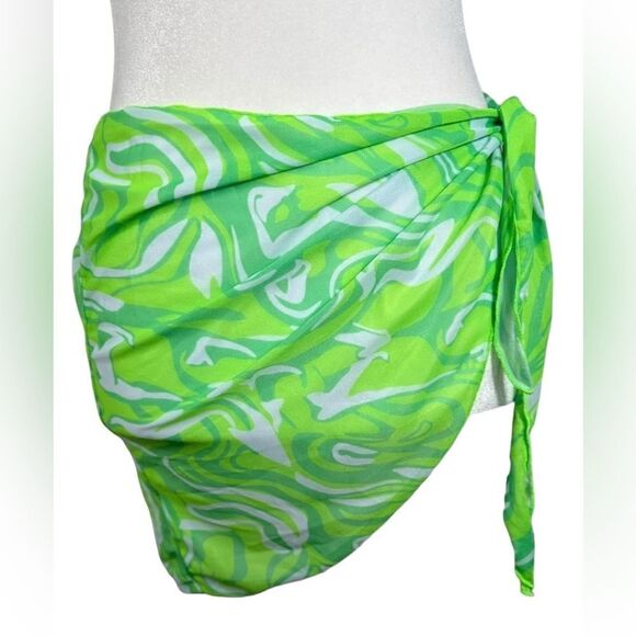 SHEIN Neon Lime Green Swirl Stretchy Beach Wrap Sarong - Picture 4 of 5